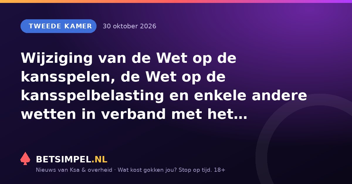 Tweede Kamer: Wijziging van de Wet op de kansspelen, de Wet op de kansspelbelasting en enkele andere wetten in verband met het organiseren van kansspelen op afstand – Brief van de staatssecretaris van J&V ter aanbieding van de Monitoringsrapportage online kansspelen najaar 2026