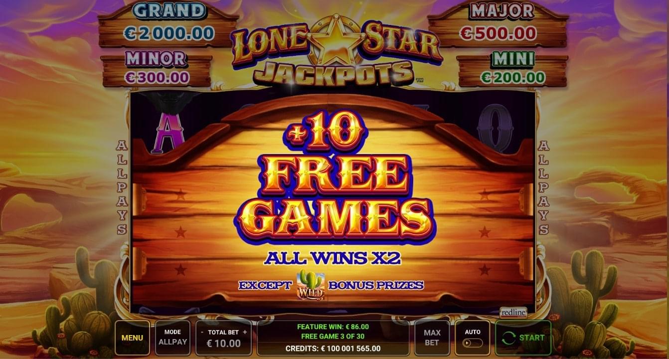 10 extra free games lone star jackpot