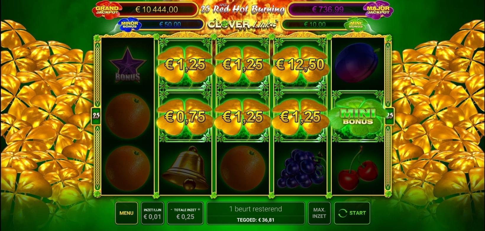 25 red hot burning clover link feature