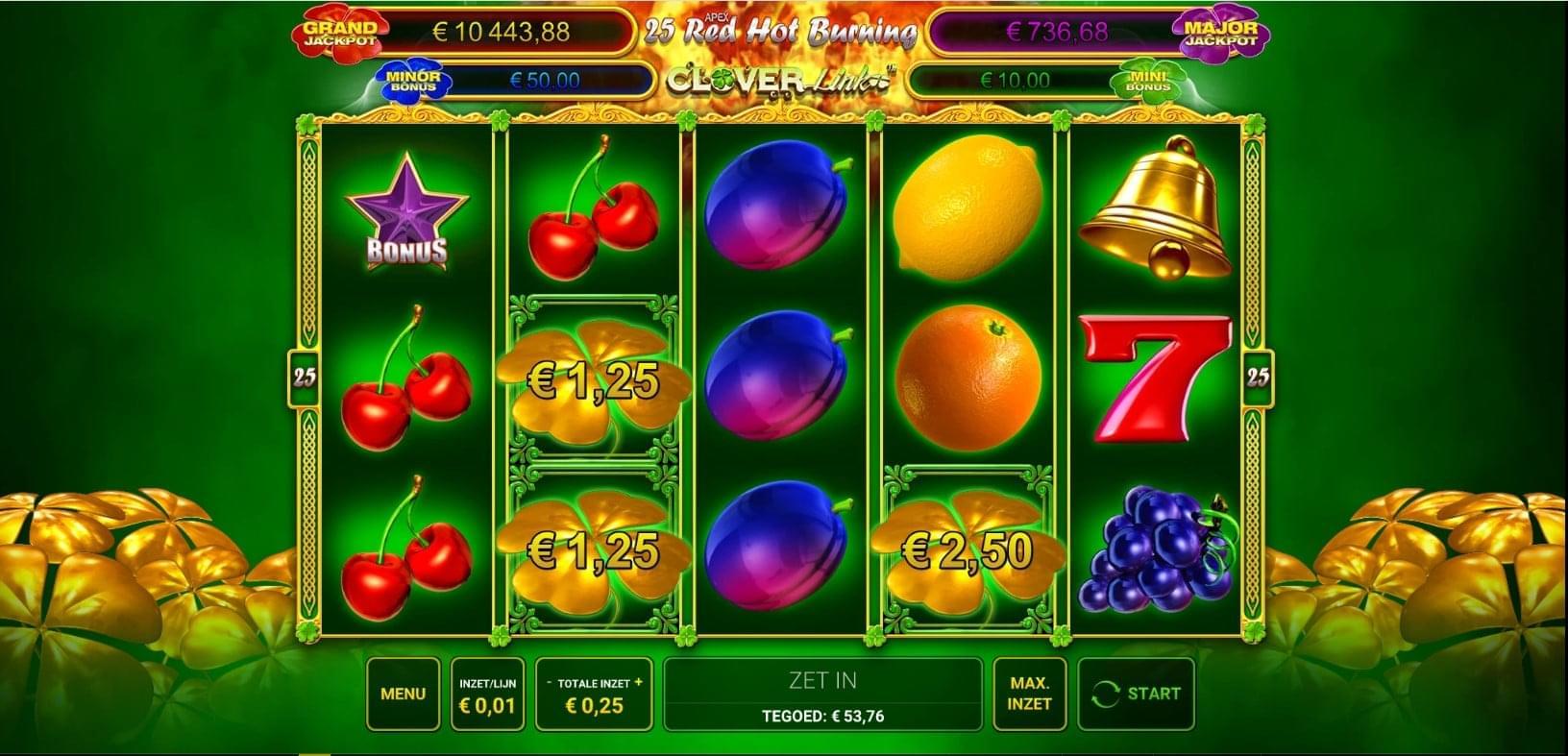 25 red hot burning clover link base game