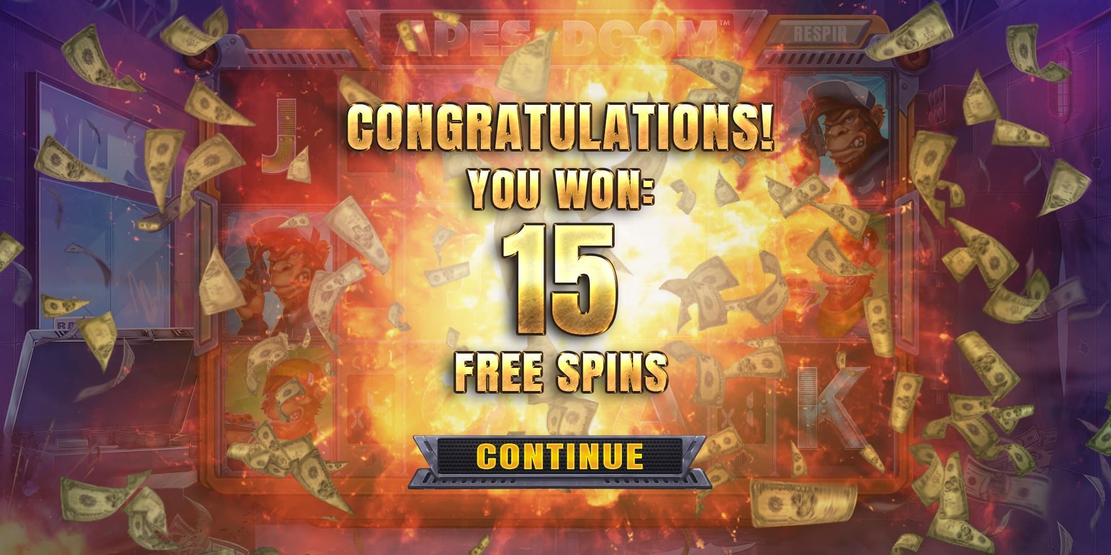 15 free spins won apes of doom