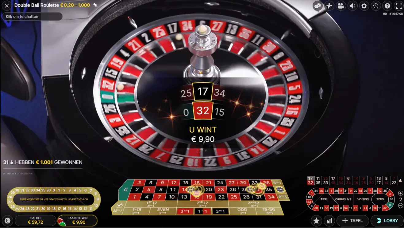 Double ball roulette winner