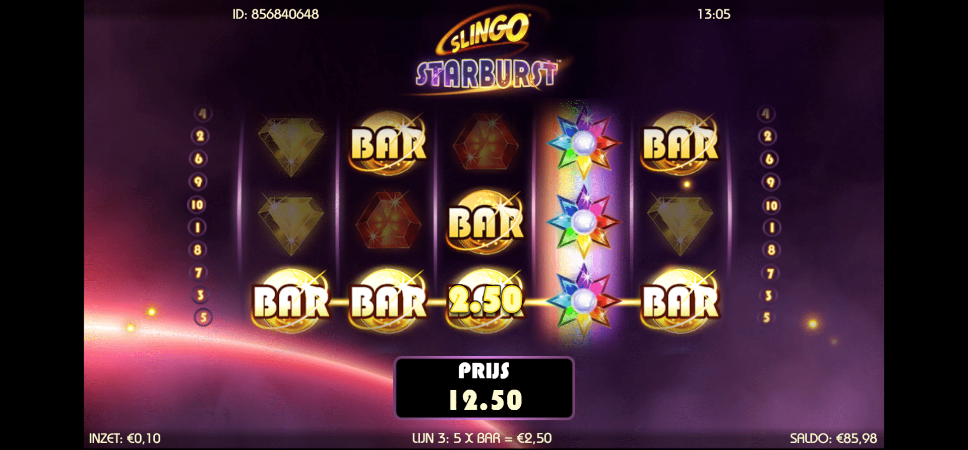Slingo Starburst 15 Bar win slingo