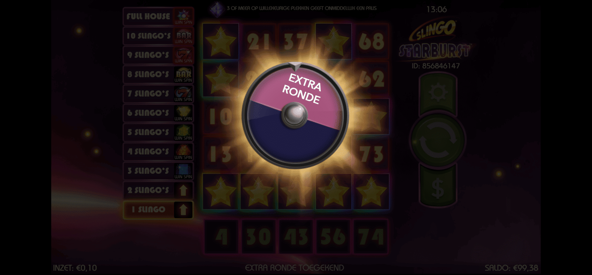 Slingo Starburst 7 Extra ronde kans slingo