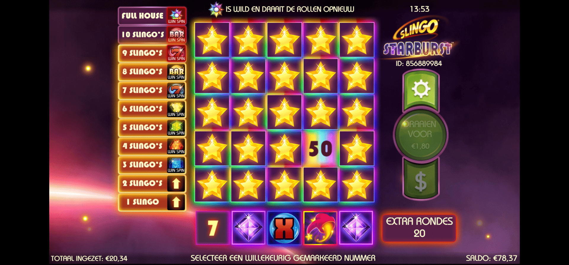 Slingo Starburst 1 Slingo starburst base game