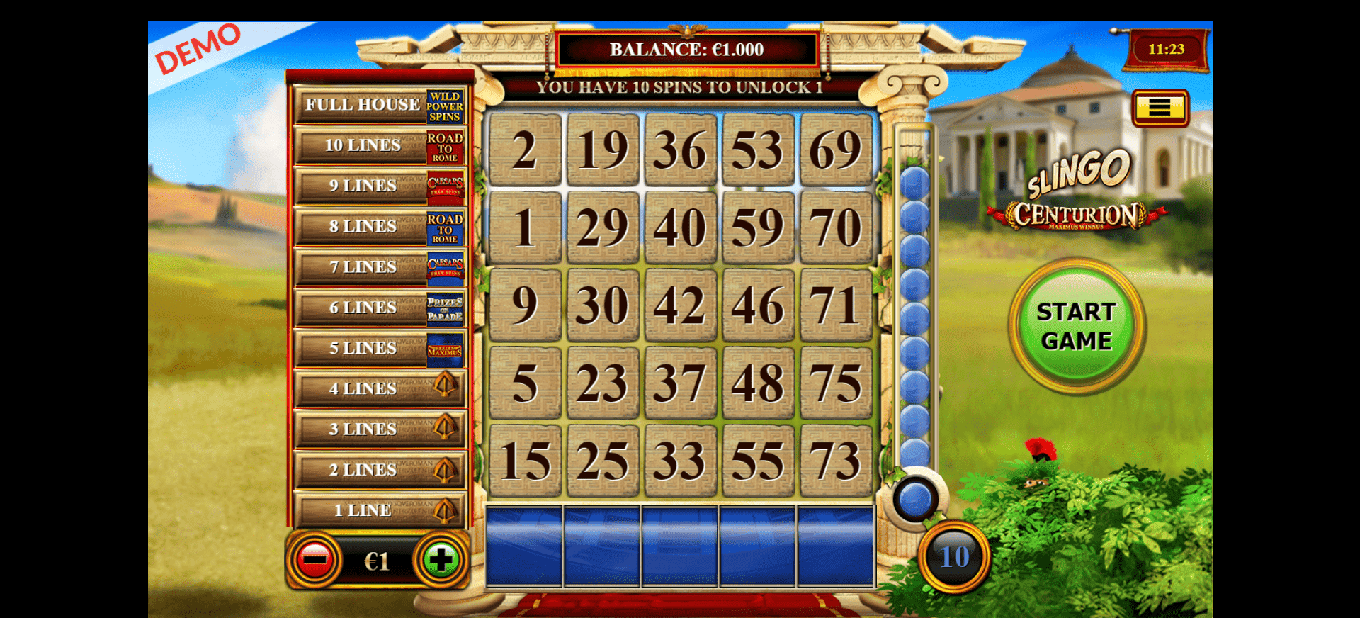 Slingo centurion base game