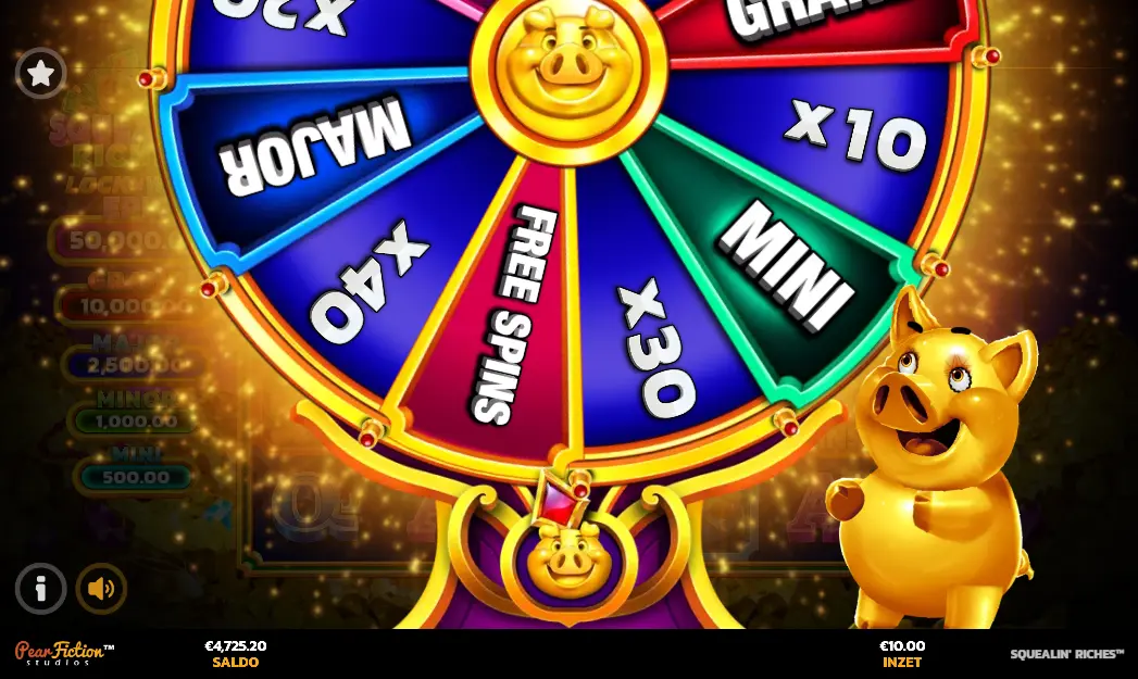 Squealin Riches Lock'n Win 14 Gratis spins wiel