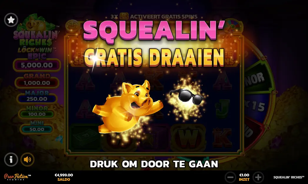 Squealin Riches Lock'n Win 16 Gratis spins wheel