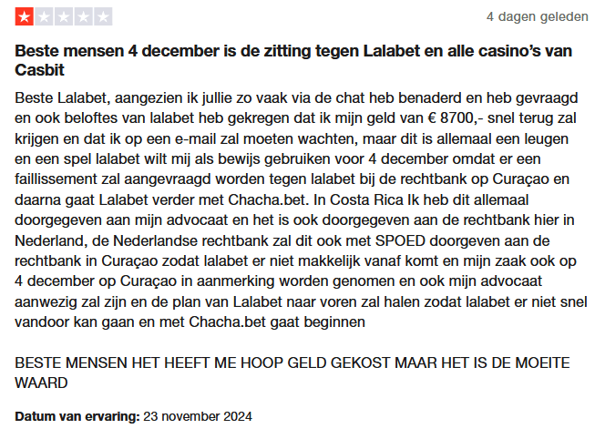 Lalabet slechte reviews